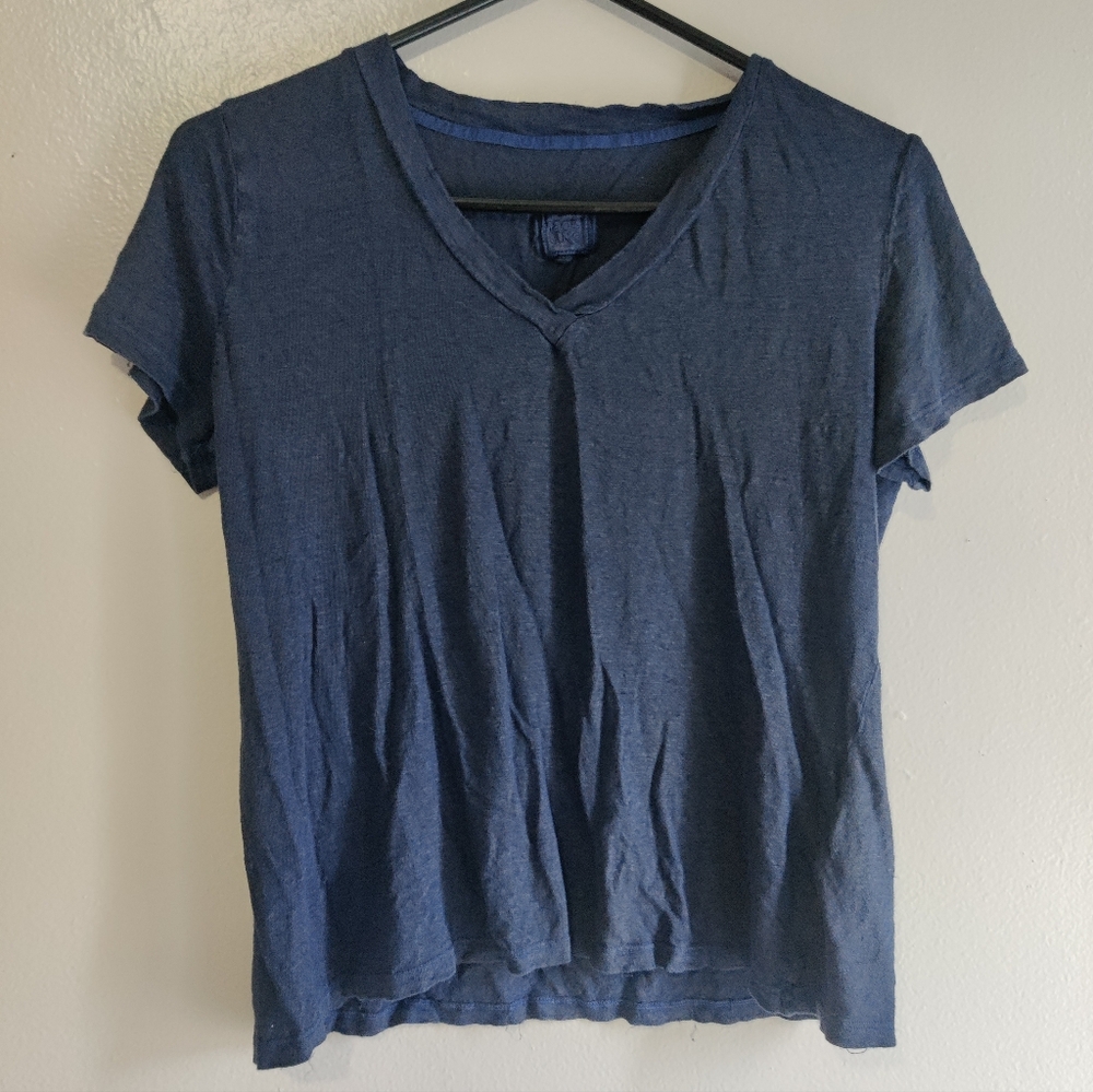 120% lino Blue V-neck shirt - Picture 7 of 8